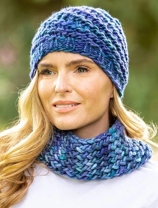 Super Soft Handmade In Ireland Snood And Spiral Hat Set - Blue Mix - Image 2