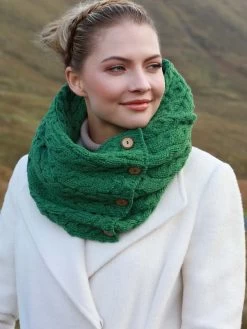 Aran Infinity Scarf Lime Green