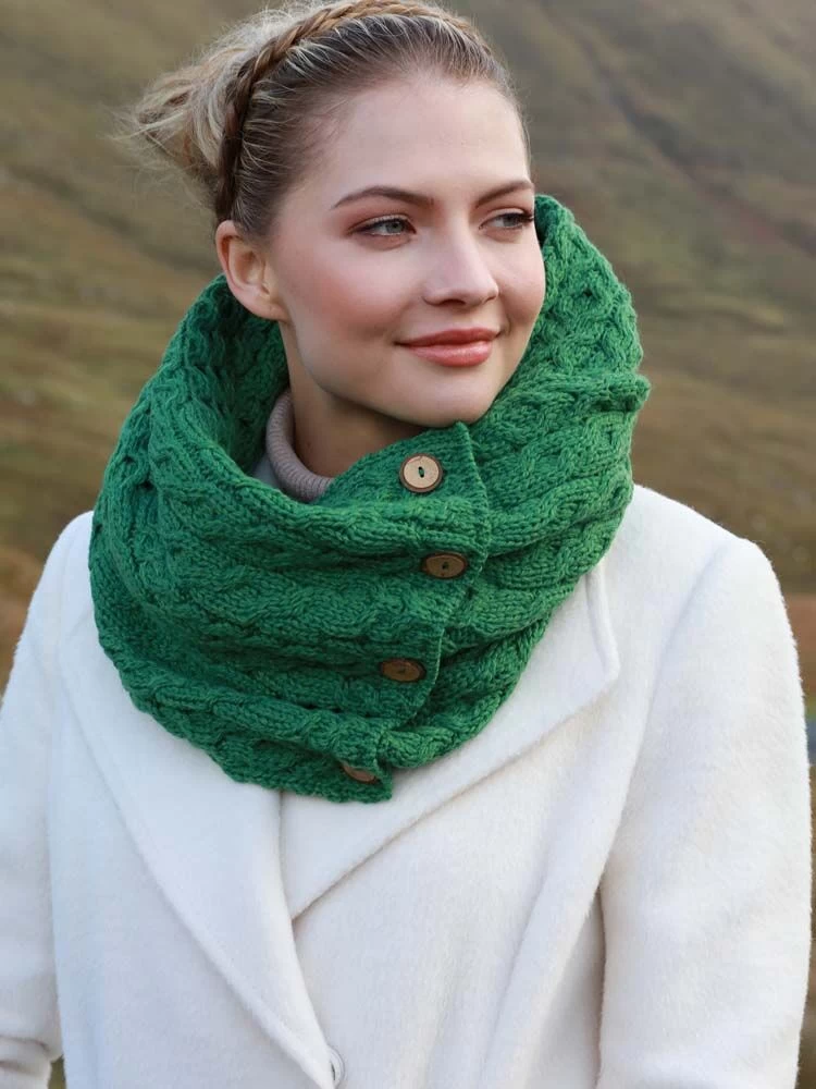 Aran Infinity Scarf Lime Green