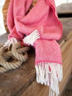 Wool And Cashmere Raspberry Herringbone Throw Col: 1406