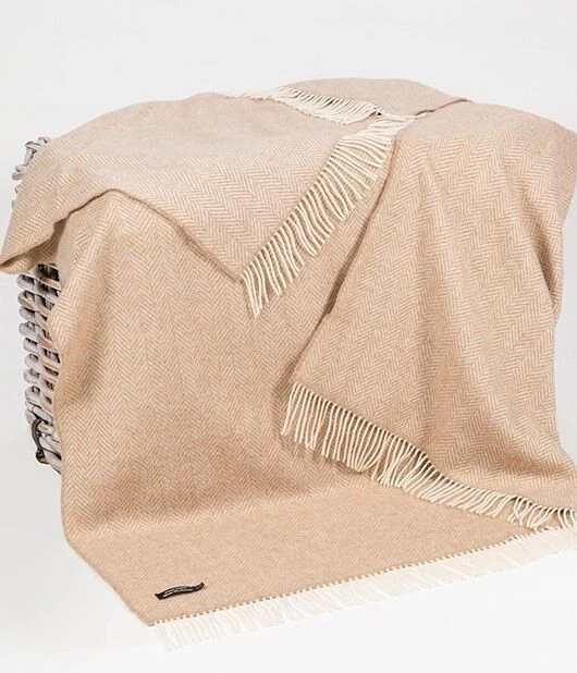 Wool And Cashmere Beige Herringbone Throw Col: 1475 - Image 3