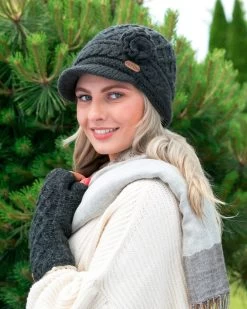 Aran Trellis Handwarmers Charcoal