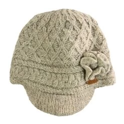 Aran Trellis Peak Hat Oatmeal