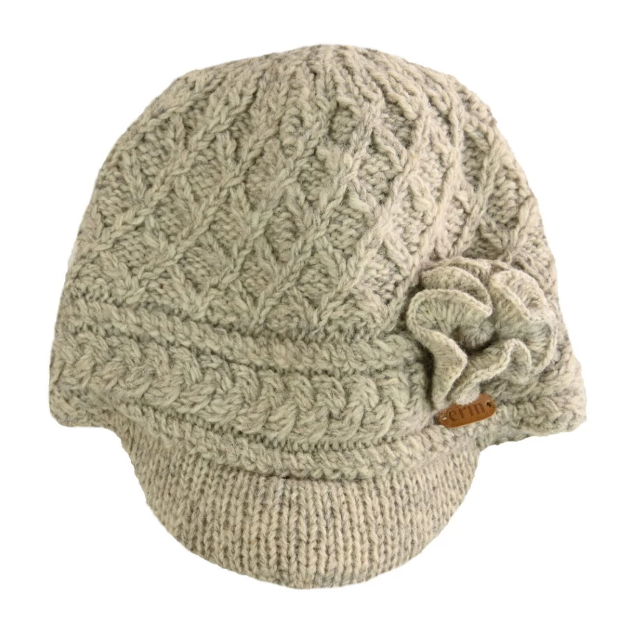 Aran Trellis Peak Hat Oatmeal