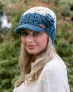 Uneven Wool Bobble Hat With Cable Band