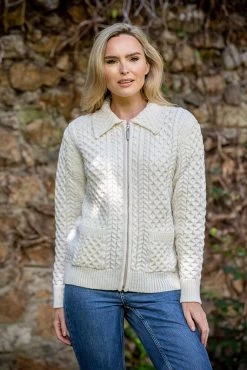 Womens Irish Aran Cardigan With Zip