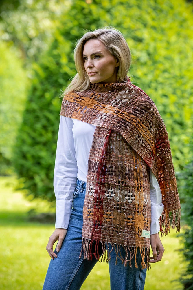 Suantrai Of Ireland Scarf Open Weave Brown Rust
