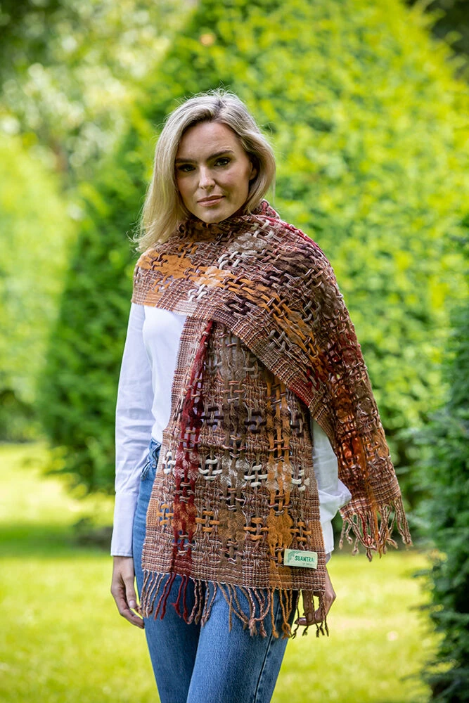 Suantrai Of Ireland Scarf Open Weave Brown Rust - Image 2