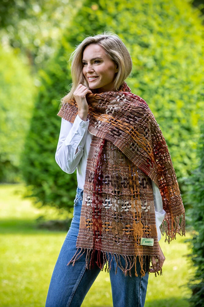 Suantrai Of Ireland Scarf Open Weave Brown Rust - Image 4