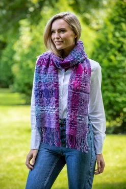Suantrai Of Ireland Scarf Open Weave Purple Fuschia