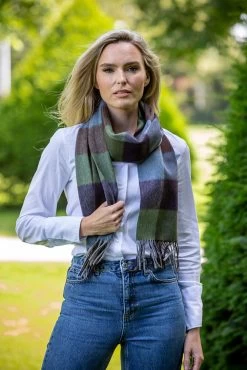 Wool And Cashmere Scarf Purple Check