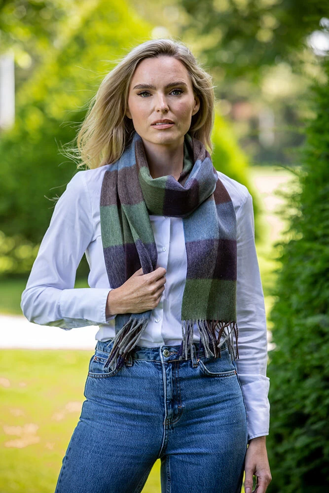 Wool And Cashmere Scarf Purple Check
