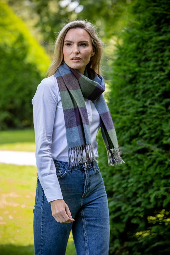 Wool And Cashmere Scarf Purple Check - Image 2
