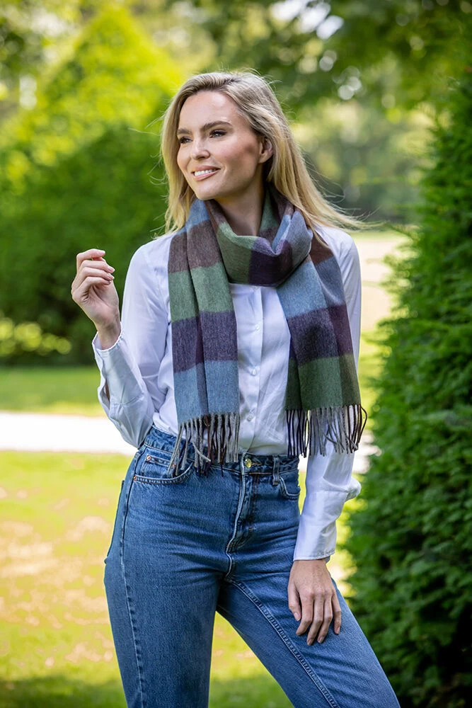 Wool And Cashmere Scarf Purple Check - Image 3