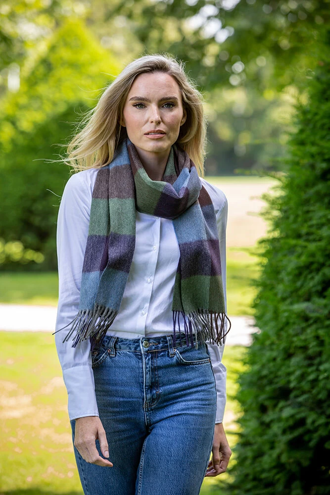 Wool And Cashmere Scarf Purple Check - Image 4