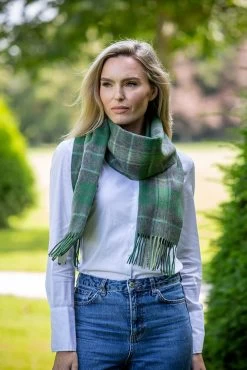 Wool And Cashmere Scarf Green Tartan