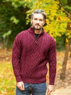 Merino Wool Half Zip Burgandy