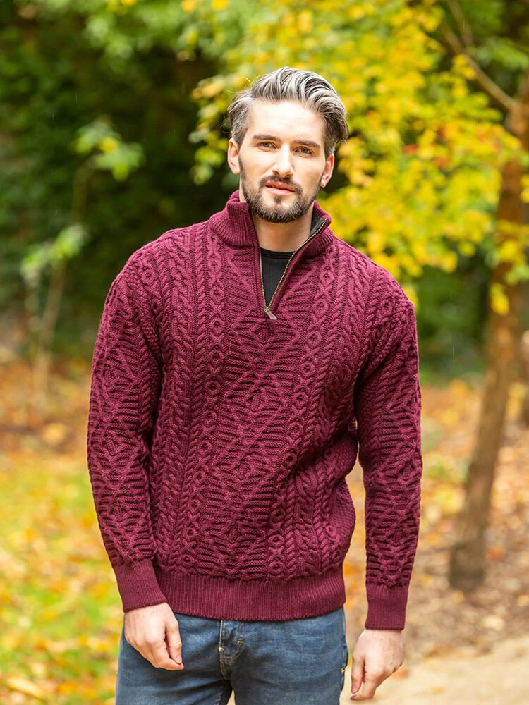 Merino Wool Half Zip Burgandy
