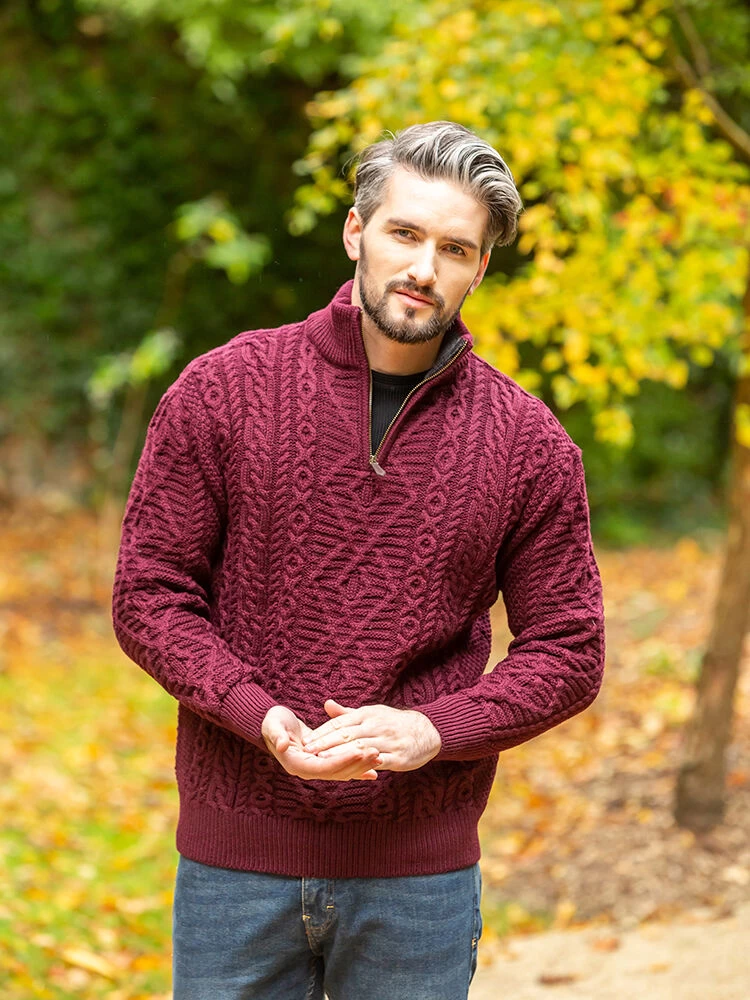 Merino Wool Half Zip Burgandy - Image 3