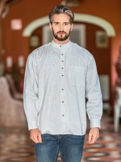 Men's Check Traditional Grandfather Shirt - SW1234