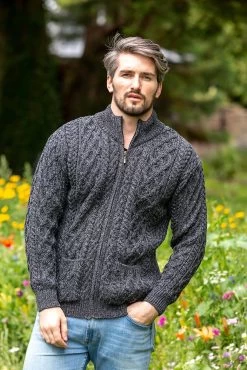 Men's Merino Wool Full Zip Aran Cardigan