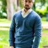 Men's Ink Blue Lambswool V-Neck Sweater