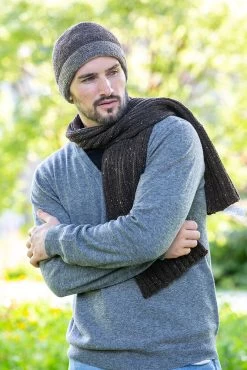 Wool And Cashmere Luxe Ribbed Scarf Charcoal - Made In Ireland