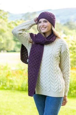 Irish Aran Hat Purple Marl