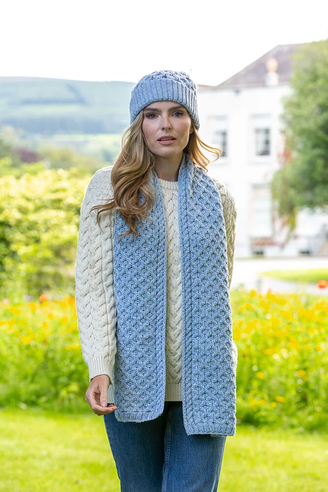 Cable Knit Aran Scarf Sky Blue