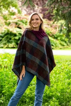 Tweed Poncho With Purple Collar - Made In Ireland