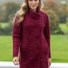 Side Zip Aran Coat Burgundy