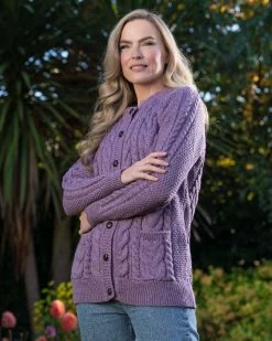 Irish Aran Cardigan Lavender