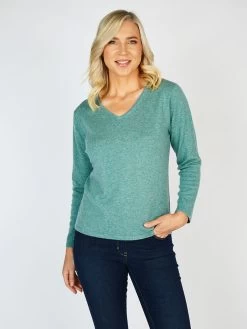 Extra Fine Merino Wool & Cashmere V Neck Sweater Green
