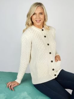 Irish Aran Lumber Cardigan Natural