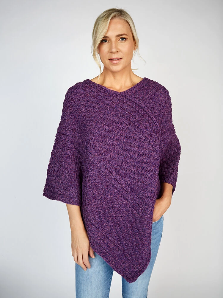 Merino Wool V Neck Poncho - Pink Mix - Image 3