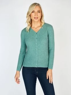 Extra Fine Merino Wool & Cashmere Cardigan Green