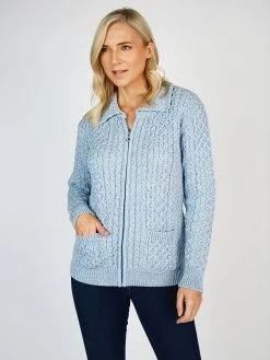 Irish Cardigan With Zip Sky Blue