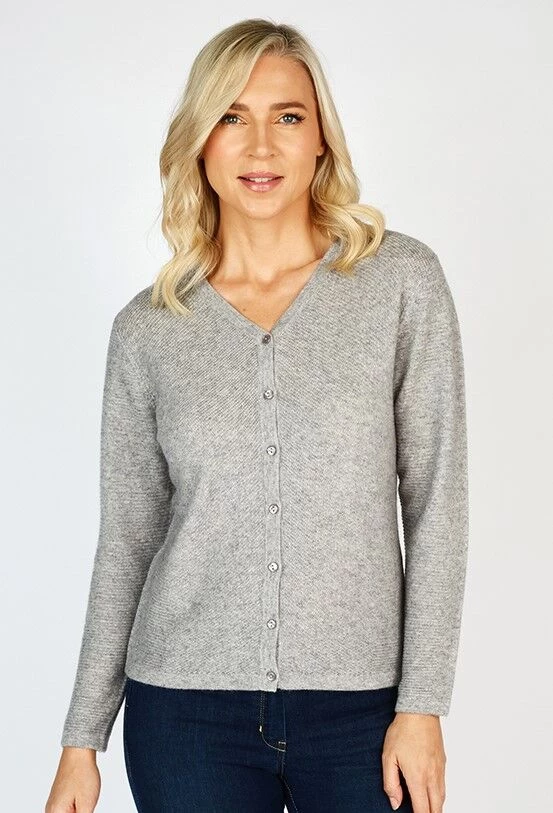 Extra Fine Merino Wool & Cashmere Cardigan Silver Grey - Image 3