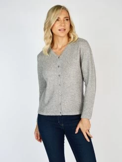 Extra Fine Merino Wool & Cashmere Cardigan Silver Grey