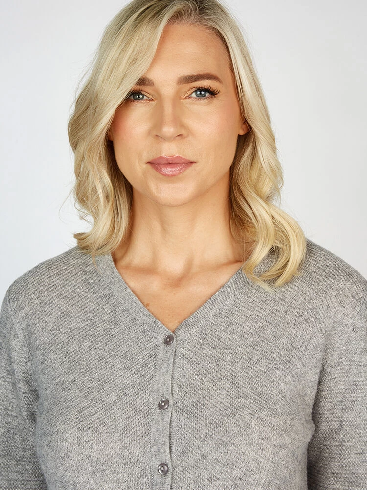 Extra Fine Merino Wool & Cashmere Cardigan Silver Grey - Image 2