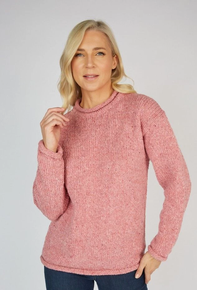 Pure Wool Handloomed Roll Neck Sweater Light Pink - Image 3