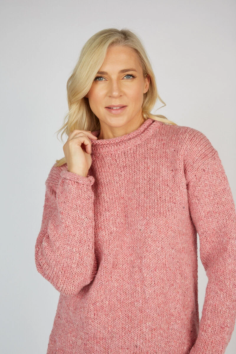 Pure Wool Handloomed Roll Neck Sweater Light Pink - Image 2