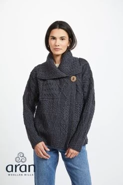 One Button Patchwork Cardigan Charcoal