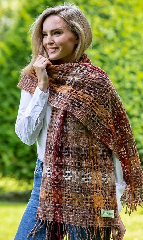 Suantrai Of Ireland Scarf Open Weave Brown Rust - Image 3