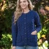 Irish Aran Cardigan Deep Water Blue