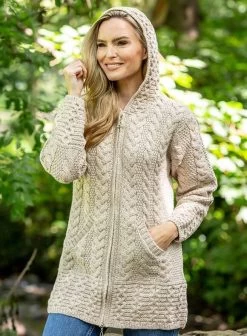 Aran Hooded Coat With Celtic Knot Zipper