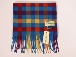 100% Cashmere Scarf Blue/ Red/yellow