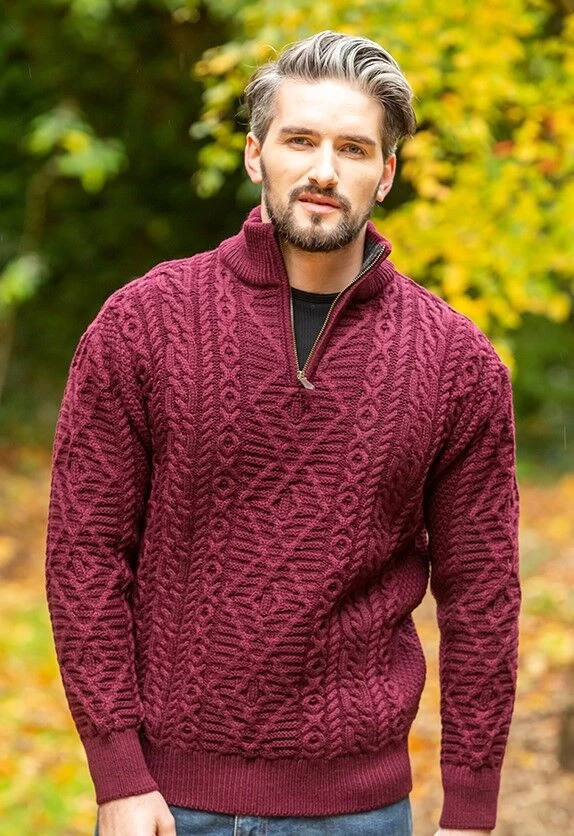 Merino Wool Half Zip Burgandy - Image 2
