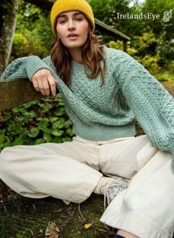 Honeysuckle Cropped Aran Sweater Sage