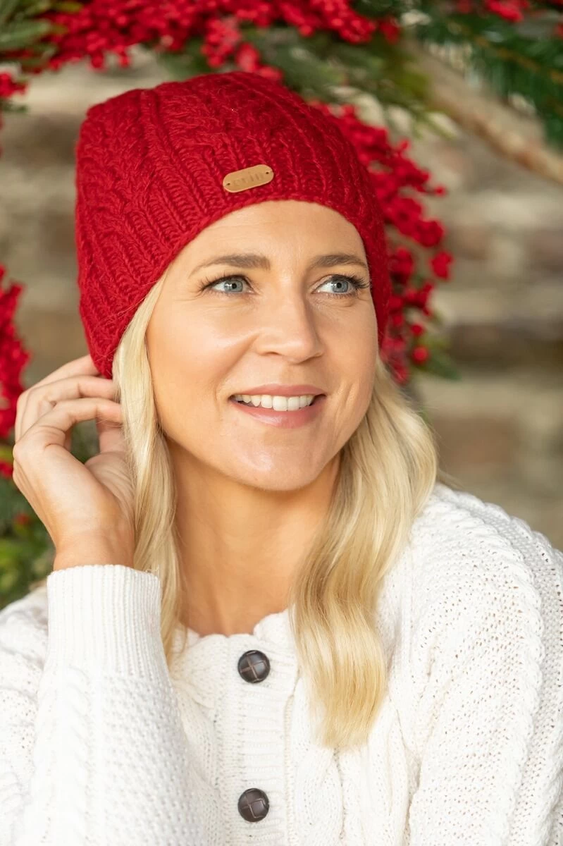 Erin Cable Knit Hat Red - Image 3
